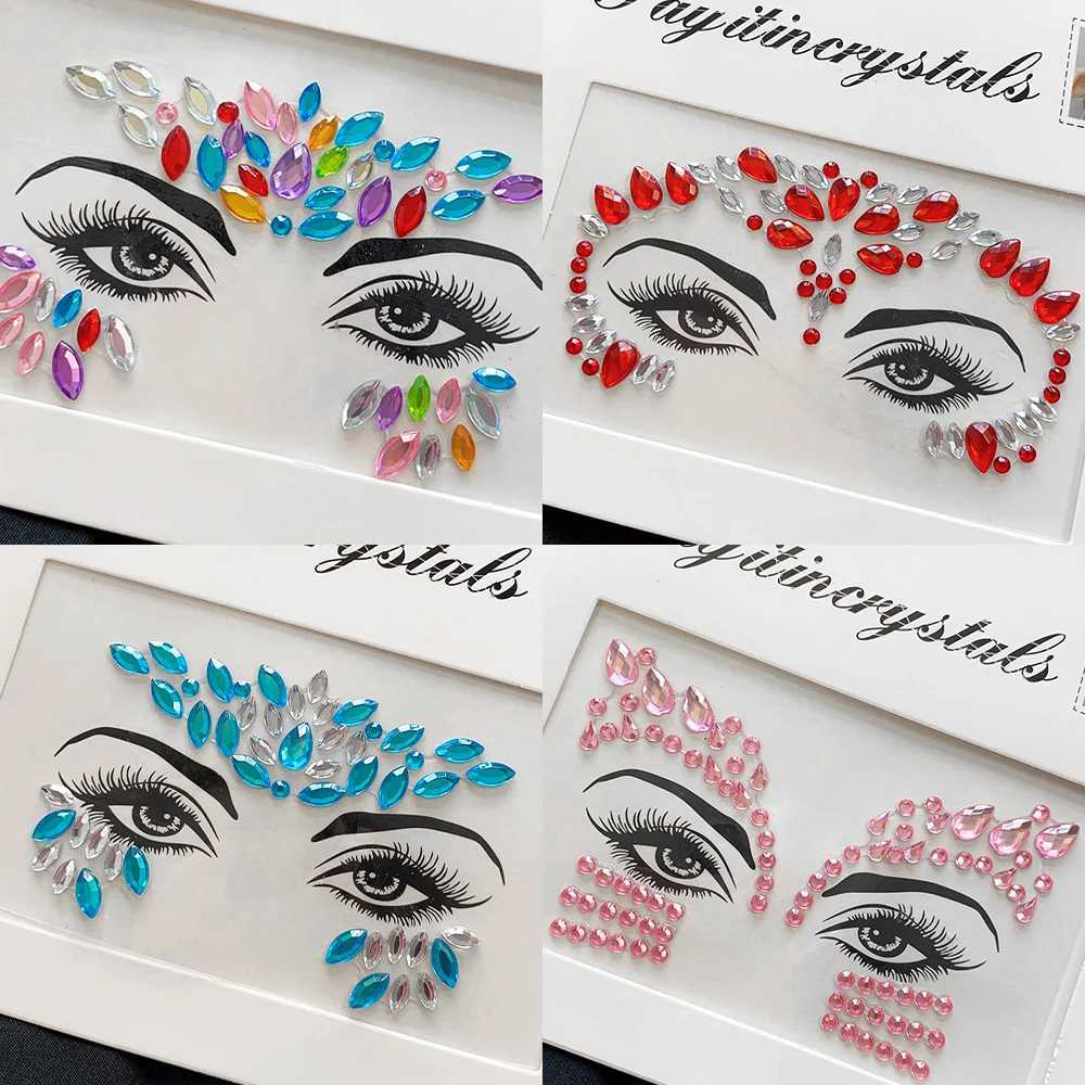 5 pieces of colorful 3D simulated gemstone eye and facial decoration gemstone stickers DIY music festival Y2K makeup party night club facial decoratio