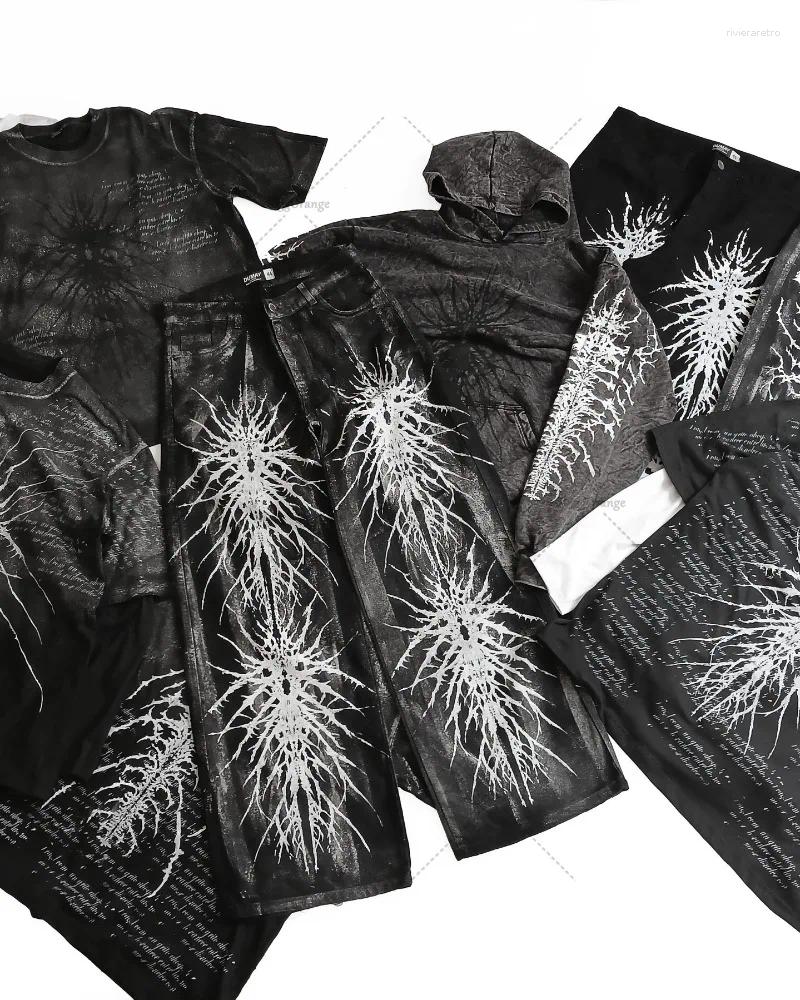 Women's Jeans Gothic Dark Stripe Print Street Oversized Washed Women Y2K Harajuku Hip-hop Fashion Casual Loose High-waisted Pants Men Z260313