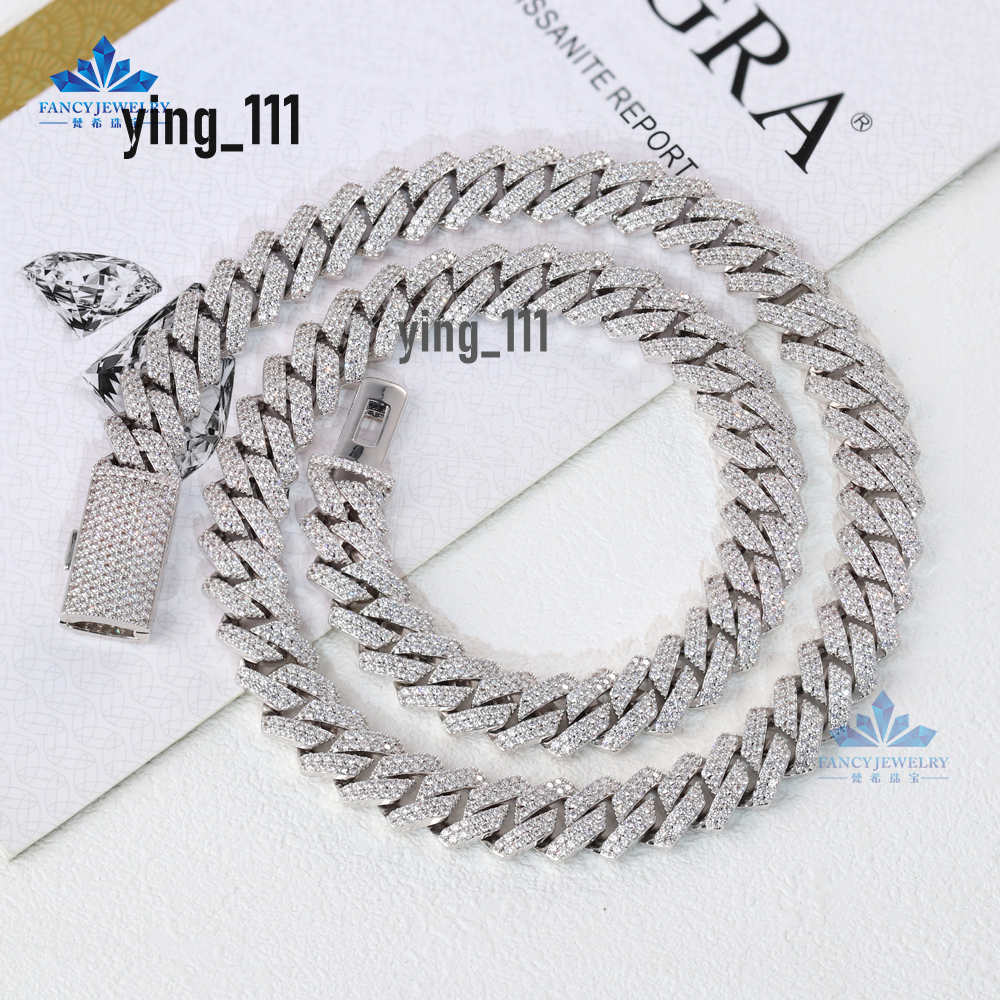 Popular Mossanite Cuban Chain for Men 1row 2rows 8mm-12mm Width Hip Hop Necklace Jewelry 925 Solid Silver Chain Necklace