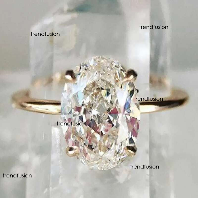 Top quality Oval Crystal Cubic Mosan Dia CZ Ring Shiny Gold Color Engagement moissanite Rings for Women Wedding tail Party Gift Fashion Jewelry Z0327