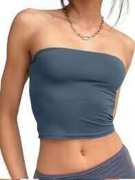 2024 Cross-Border Women's Summer Fashion Slim Fit Tube Shirt Off-Shoulder Casual Vest Backless Sleeveless Going Out Top