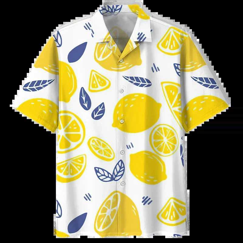 Lemon Pattern Aloha Shirt Mens 3D Printed Tropical Fruit Short Sleeve Button Shirt Street Clothing Oversized Collar Hawaiian Shirt X250410