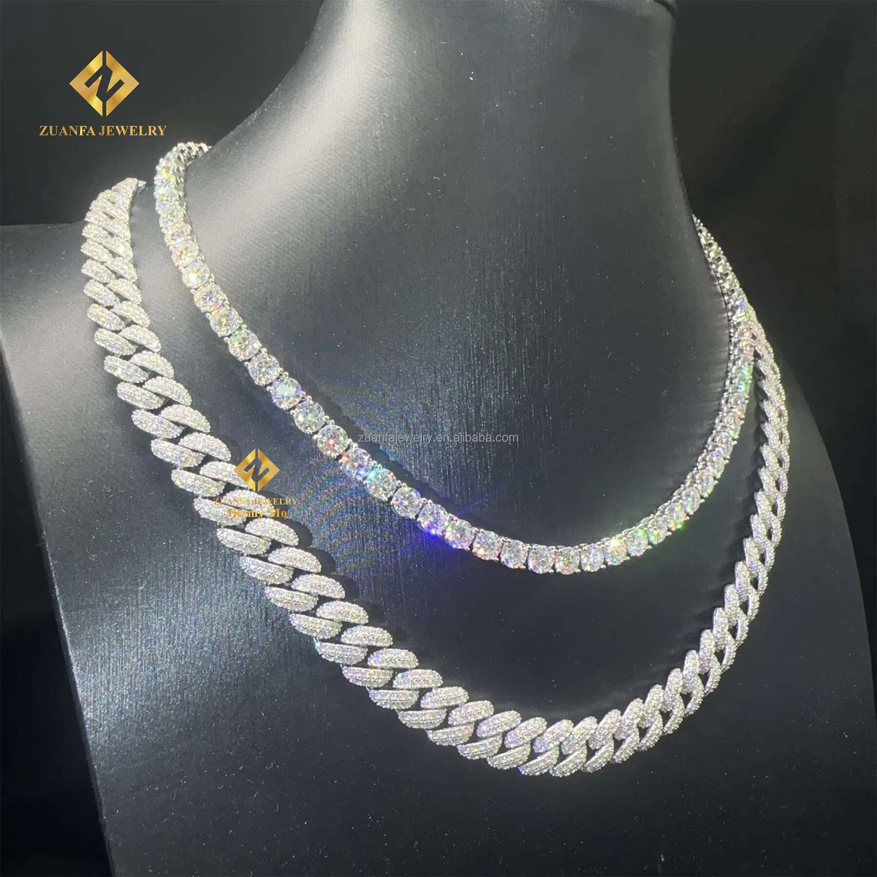 Hot Selg Fire Jewelry Lowest Price 10mm Iced Out Man Hip Hop Pass Dia Tester Moon Shape Moissanite Miami Cuban k Set