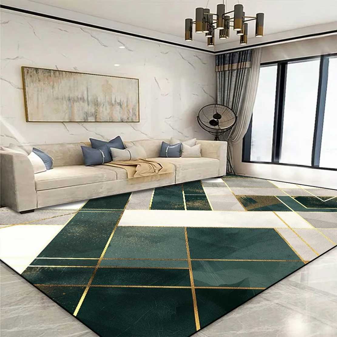 Modern Golden Geometric Carpet for Living Room Large Area Decoration Home Rugs for Bedroom Soft Non-slip 200x300 Lounge Sofa Mat Y251110