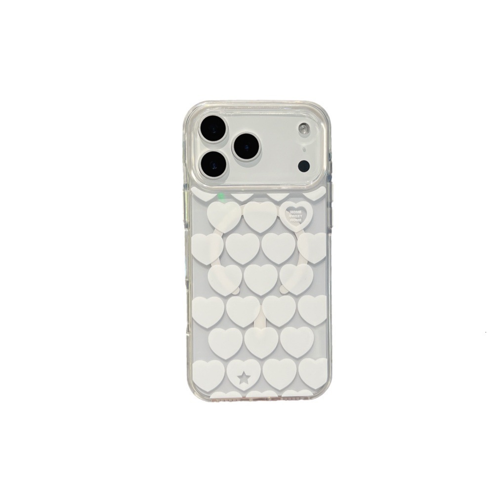 Full Screen White Heart Magnetic Phone Case Compatible with iPhone 17/16 Pro Max Transparent Cartoon iPhone 15/14 Pro