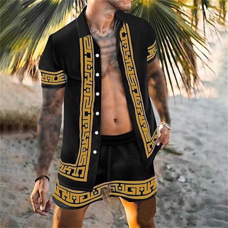 Fashionable summer beach shirt mens lapel short sleeved loose casual streetwear top X250410