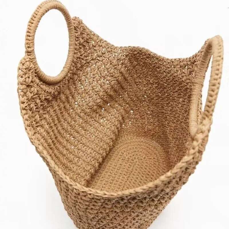 Round Handle Woven Bag Summer Raffia Straw Designer Handbags Handmade Large Travel Beach Bags For Woman Shopper Tote Clutch