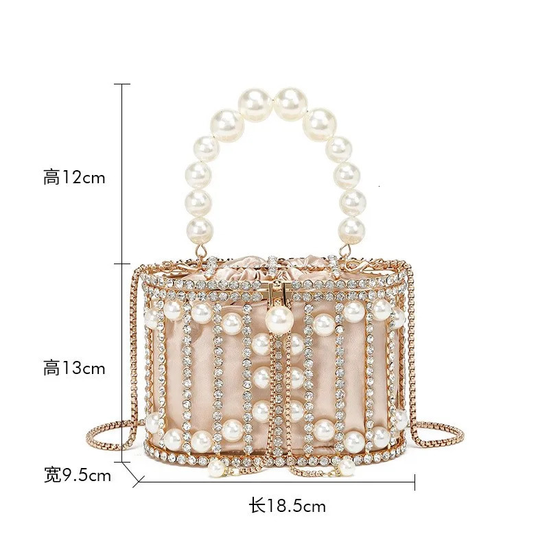 Pearl Evening Bag Rhinestone Bucket Bag Diamond Handbag Women Elegant Metal Cage Clutch Purse Chic Hollow Out Shoulder Bags R251110