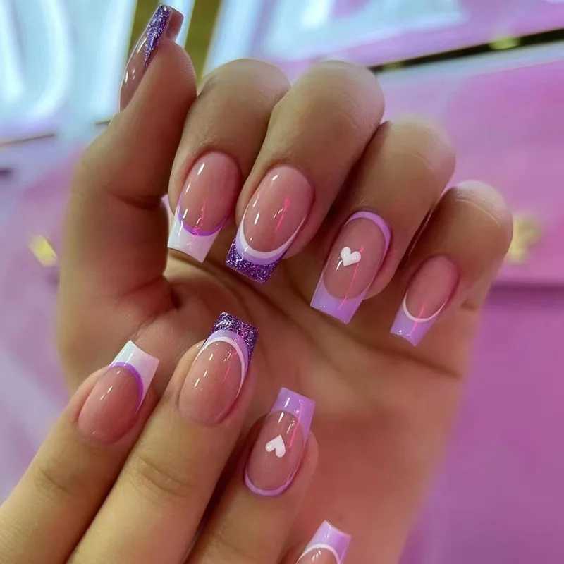 24 pieces of French white cloud fake nails wearable waterproof press nail art fully covered artificial fake nail accessories and tools W250410