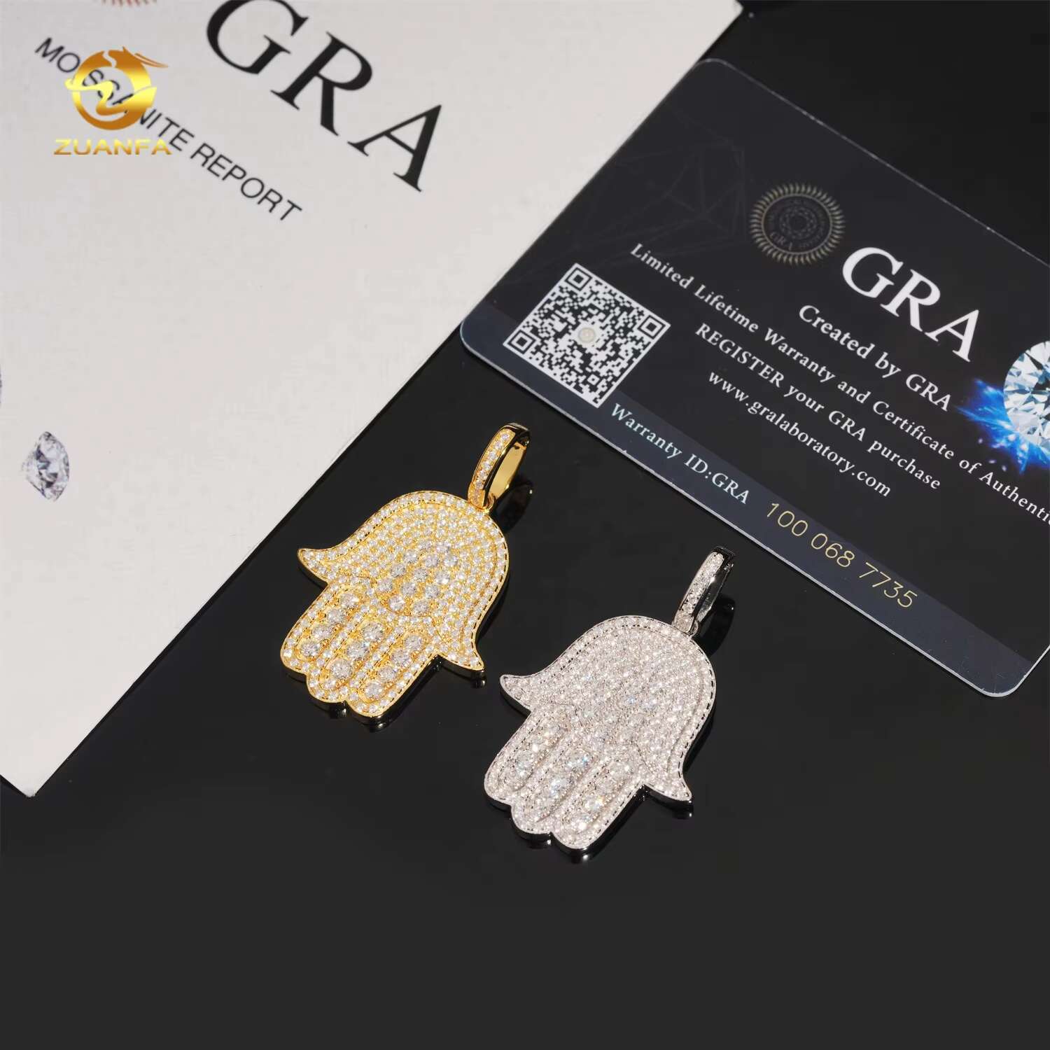 Hip Hop Fashion Rapper Charm 925 Sterling Silver Iced Out Diamond Moissanite Hamsa Hand Pendant