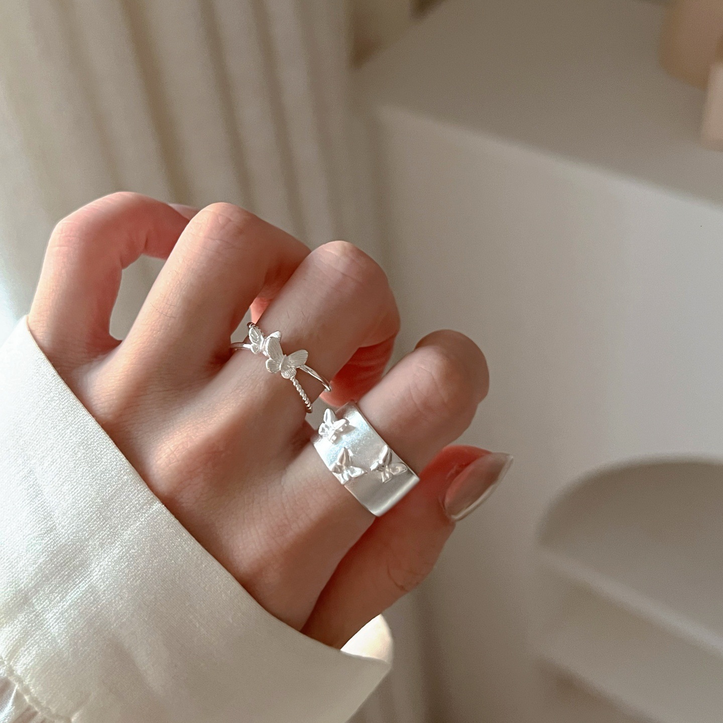 High-end Three-dimensional Butterfly Ring For Fashion Ring Women Wide Matte Luxury Design Open Ring Niche Personality Index Designer Ring Finger Ring