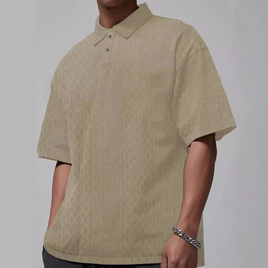 Large size summer 2025 mens short sleeved trendy polo shirt knitted sweater loose collar t-shirt