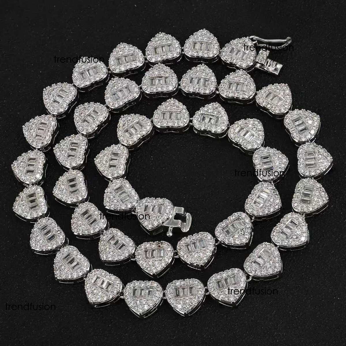 Dropshipping Hip Hop Jewelry 13mm Sterg Sier VVS Moissanite Dia Iced Out Heart Shape Tennis Chain Necklace