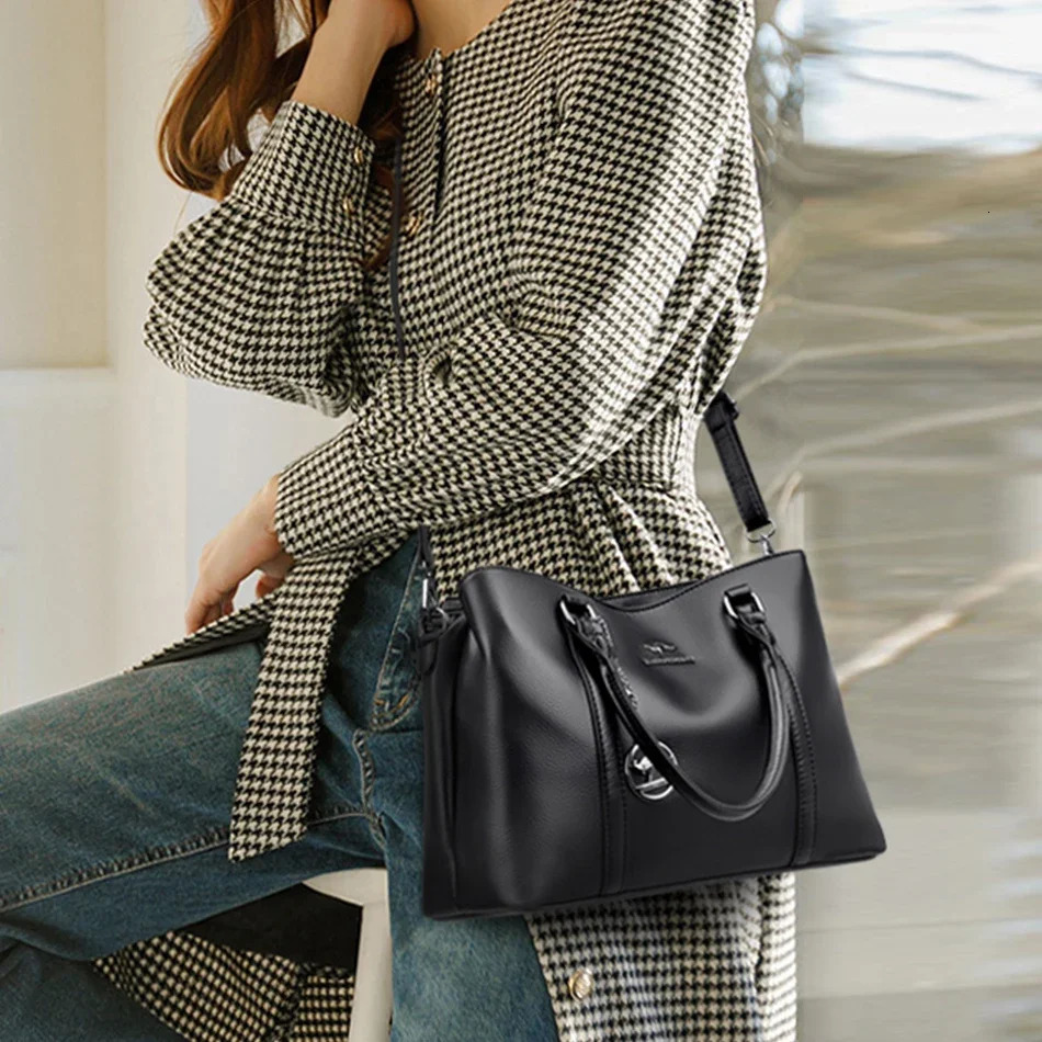 Genuine Women Bags High Quality Leather Shoulder Crossbody Messenger Tote Bag Large Handbag Purses 251110