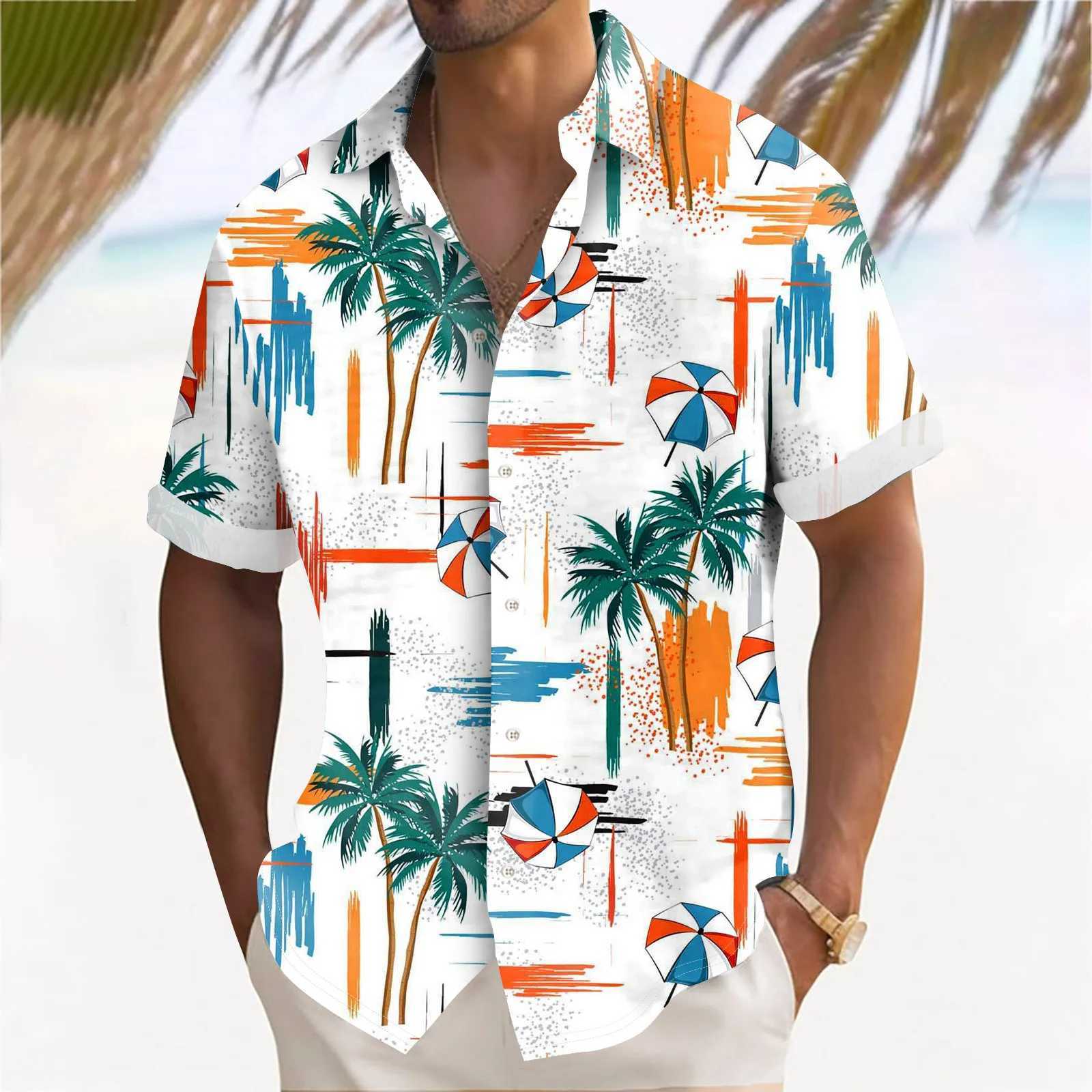 Hawaiian mens 3D beach flower print short sleeved mens casual mens loose top X250410