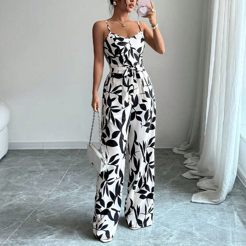 Amazon Cross-Border Foreign Trade Zebra Pattern Strap Jumpsuit Women's Clothing 2025 Summer European and American Sexy One-Piece Long Pants for W