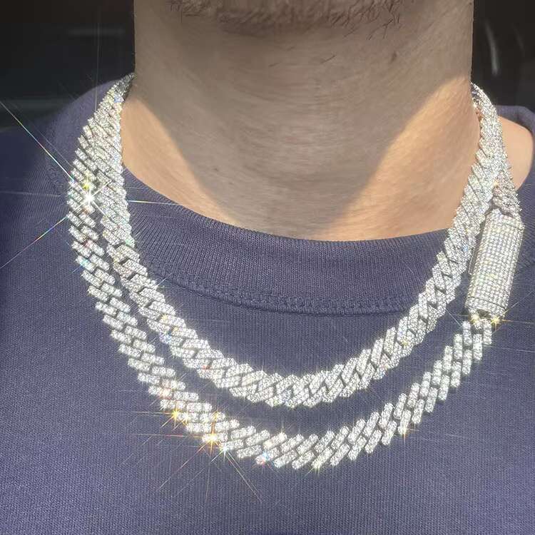 RTS Fine Jewelry 10mm Wide Single Row VVS Moissanite Diamond Iced Out Cuban Link Chain Necklace