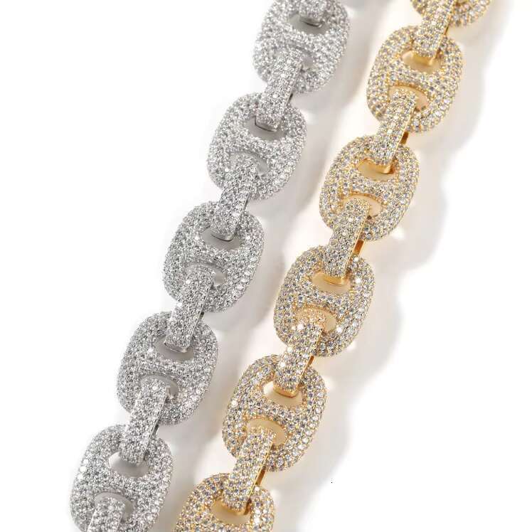 Brass Fine Chain Necklaces Bulk Chunky Hip Hop Men 16mm Iced Out Cz Mariner Coffee Bean Link Cuban Chain Necklace