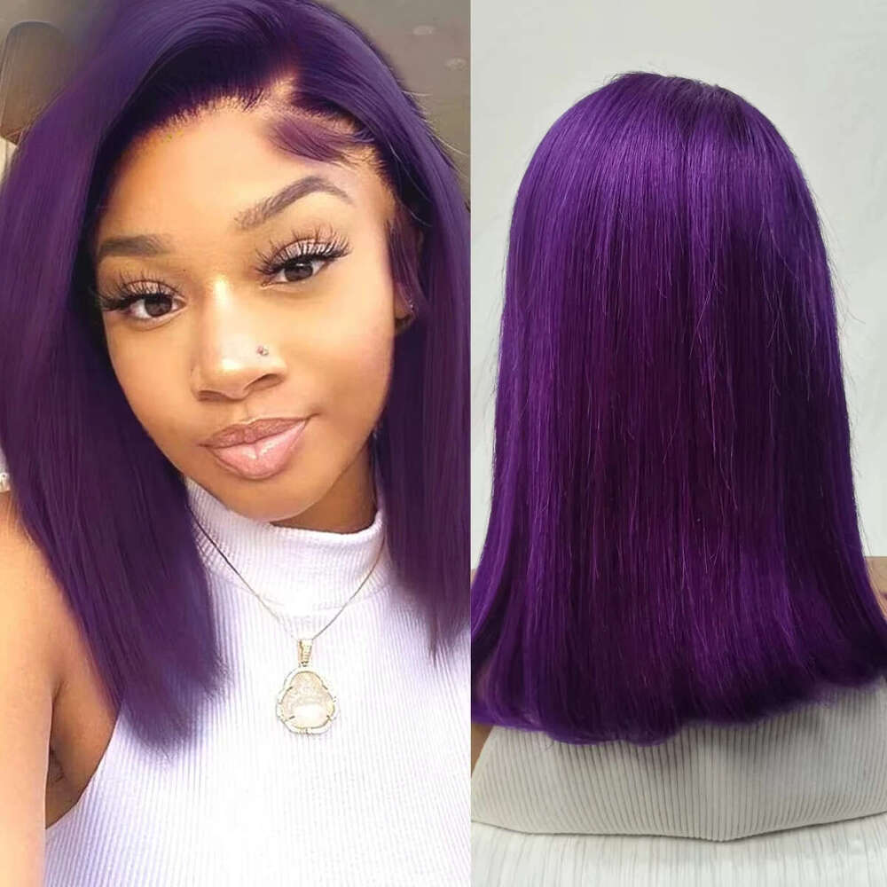 Hair Wig - Purple Short Straight Bob With T-Part Front, 13X5x1 Lace Area, 100% Remy Hair, No Glue Needed, Comfortable &