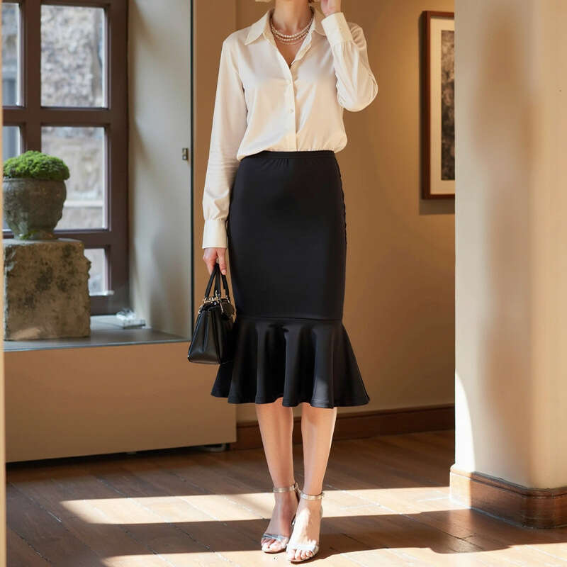 Rui Chou Foreign Trade European and American Style Elegant 2025 Autumn New Cross-Border Amazon Mermaid Stretch Midi Skirt