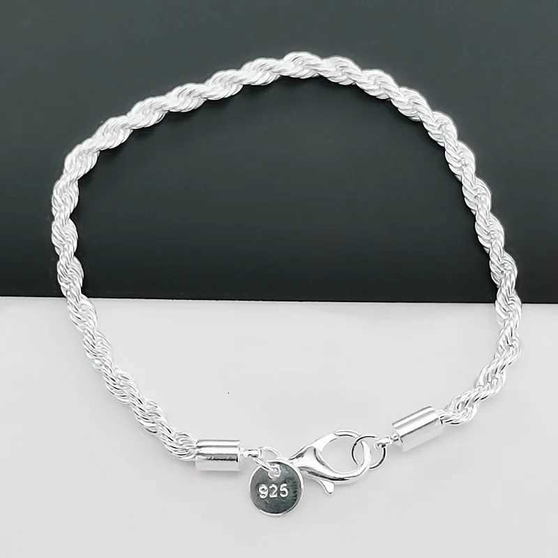 925 Sterling Silver 4MM Twisted Rope Bracelets For Women Men Fashion Minimalist Couple Chain Bracelet Male Unisex Jewelry GiftsT251110