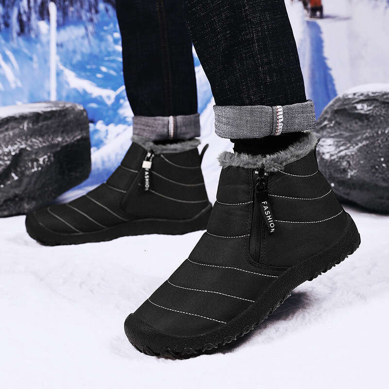 New Large Size Snow for Men Outdoor Thickened Warm Shoes with Zipper and Fleece Winter Men's Cotton Boots lightweight comfortable