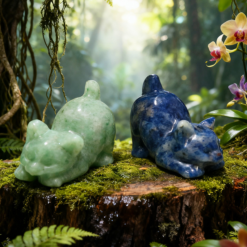 1.5-inch-long jade cat, carved handicrafts, natural crystal-made animal decorations, tabletop ornaments