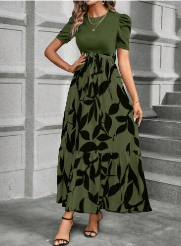 2025 Cross-Border Women's Spring Summer Hot-Selling Floral Print Round Neck Exotic Vacation Style Elegant Dress