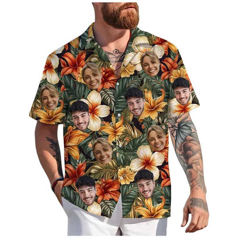 Fashionable summer customized facial Hawaiian shirt personalized 3D printed plant short sleeved party vacation beach Aloha shirt X250410