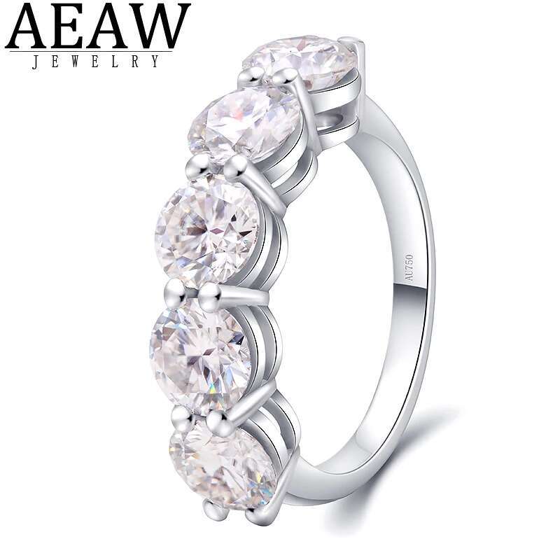 AEAW 14k white Gold 4ctw 6mm 5pcs DEF VS-VVS Round Cut Engagement Wedding Lab Grown Diamond Band Ring for Women