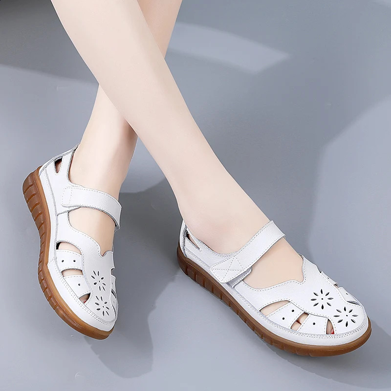 Sandals Summer Breathable Leather Slippers Women Fashion Non-Slip Casual Roman Shoes Ladies Sandals on Sale Off White Shose 250402