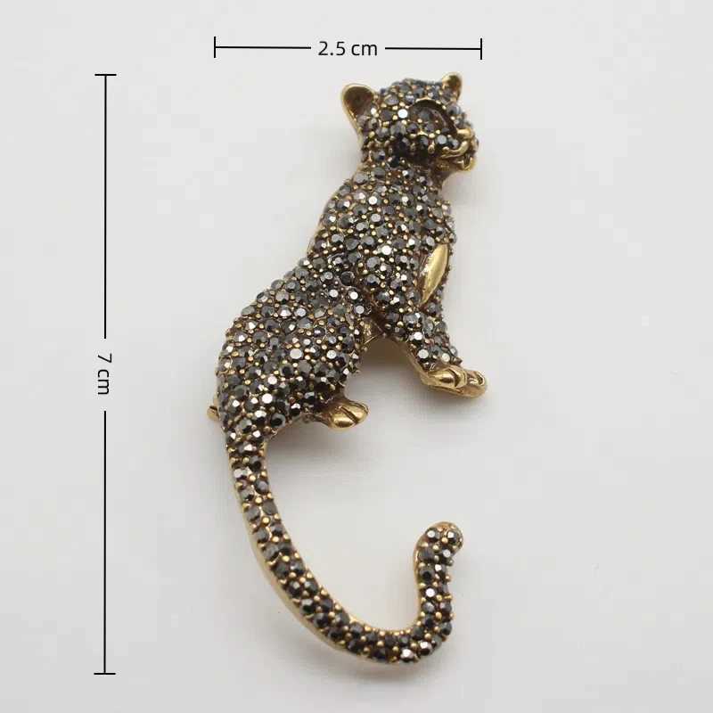 Vintage Animal Gem Brooch - Antiqued Leopard Brooch Understated yet Dramatic 3D Antique-Style Pin M168W251110