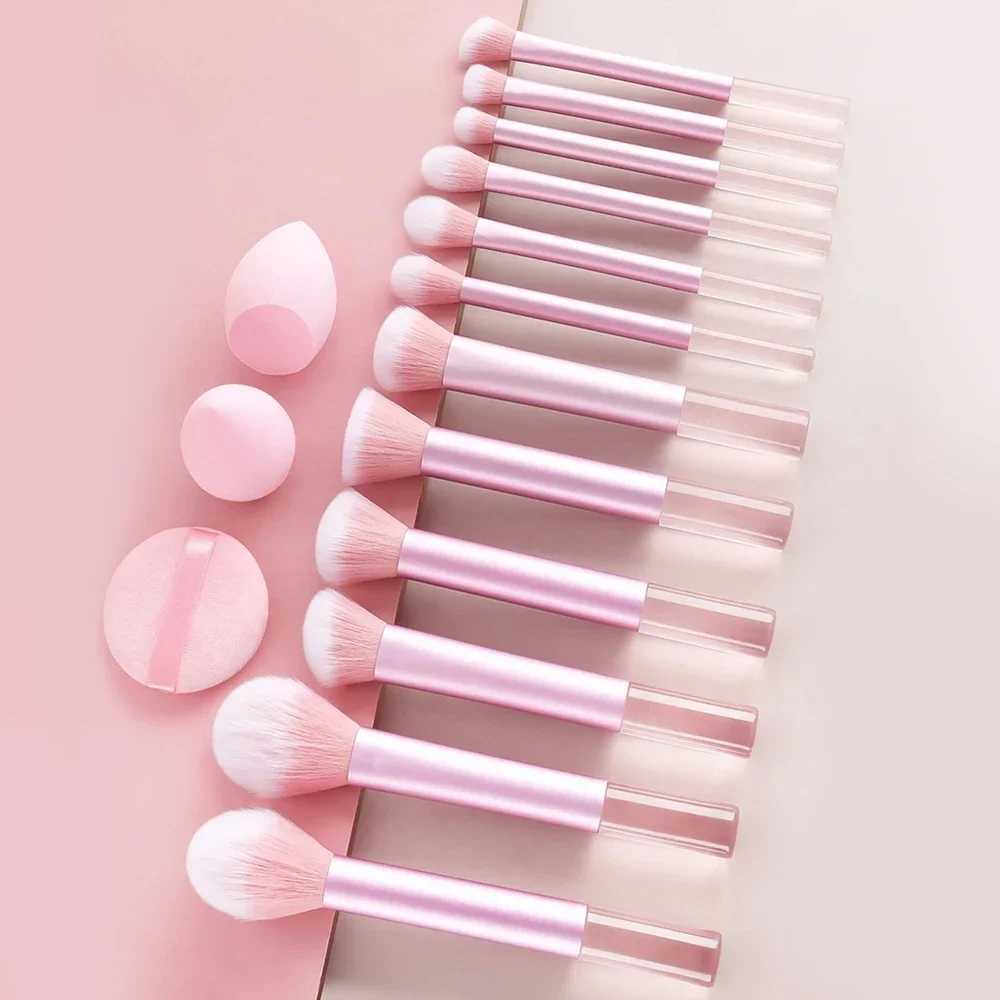 15pcs Professional Makeup Brush Set Includes 12pcs Aluminum Tube Makeup Brushes 2pcs Big Size Makeup Sponges 1pc Powder Puff L251110
