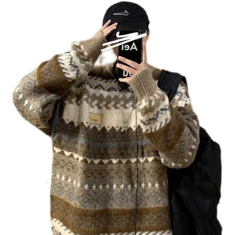 Fashion Vintage Thickened Ins Casual Knitted Top Mens Loose Fit Round Neck Sweater For Teenagers And Students Autumn Winter Idle Style Y251110