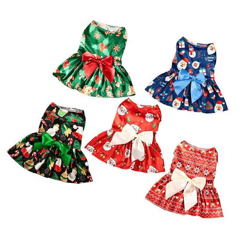Christmas Dog Dress with Bow Festive Printed Pet Skirt Lightweight Holiday Outfit Sizes M6XL for Small to Large Dogs J251110
