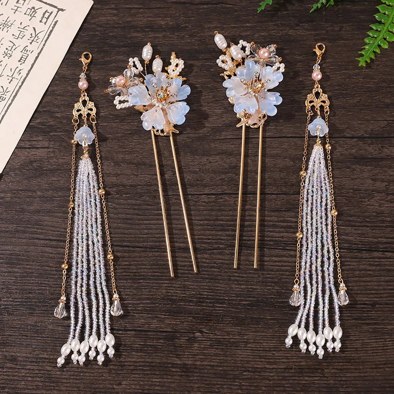 Retro Girl Edge Hairpin Flower Hair Stick Female Hanfu Headwear Set Chinese Style Korean Custom Hair Accessories 250409