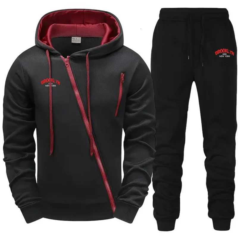 New in Mens Tracksuit Printed Casual Zip Sweatshirts Sports Jogging Mens Clothing Single Piece Coat Tops Pants Hooded Sportswear W251110