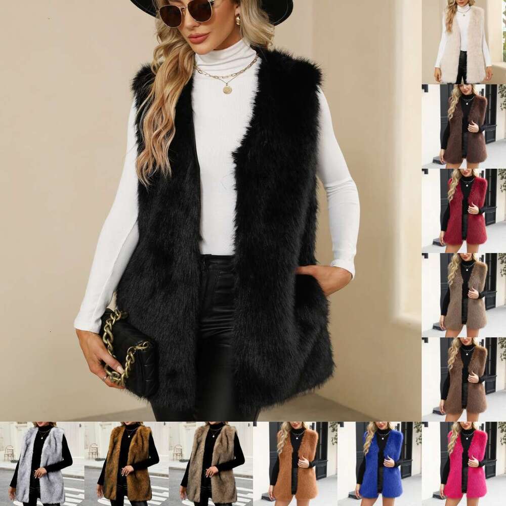NEW Autumn Winter Faux Fur Vest Coat Women's Thicken Warm Plush Sleeveless Jackets Fashion Versatile Mid Long Waistcoat Outwear