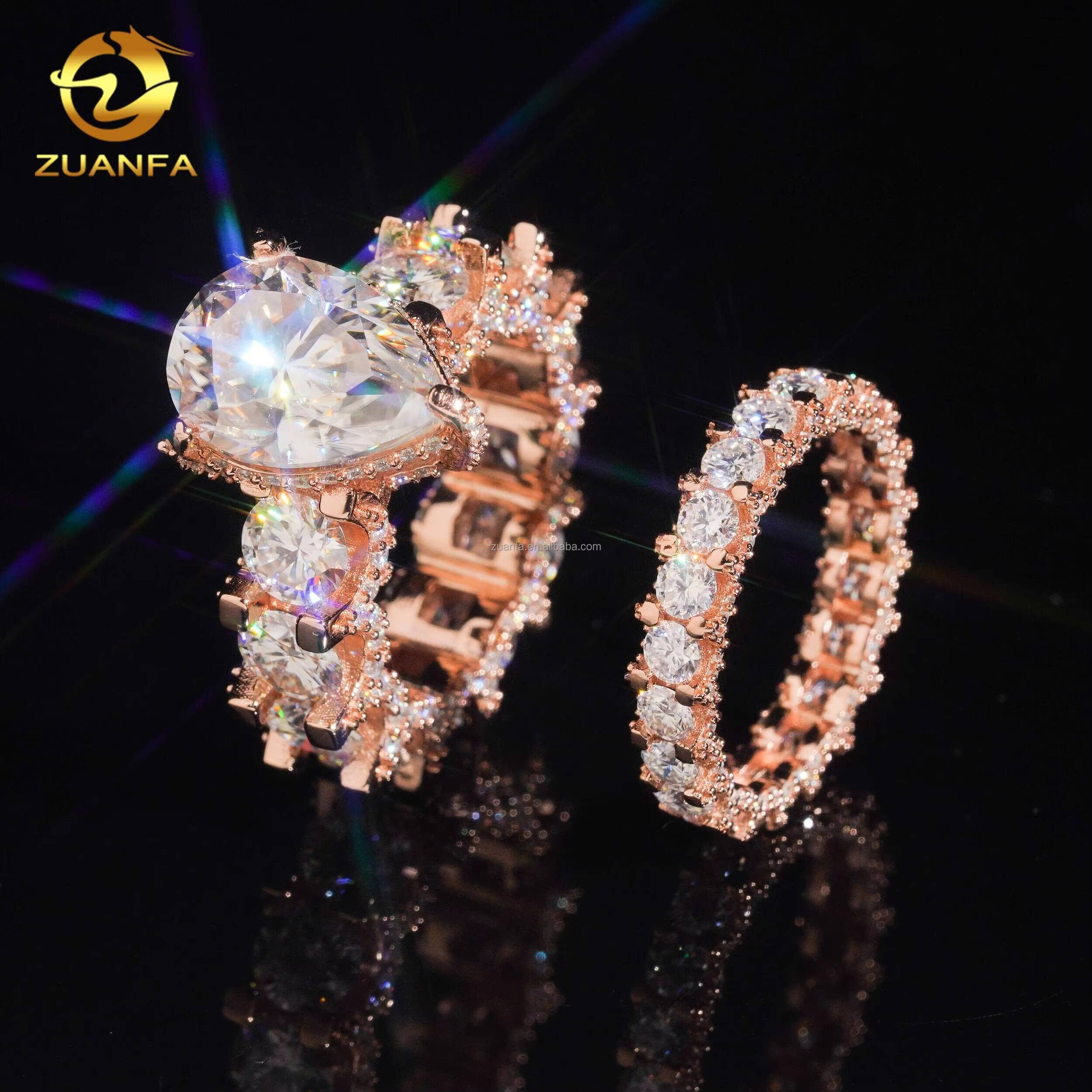 Pass Diamond Tester 925 Solid Silver Luxury Bridal Ring Jewelry VVS1 6Ct Pear Big Size Moissanite Eternity Engagement Band Ring