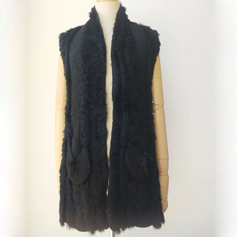 Autumn Knitted Real Rabbit Fur Vest Female Casual Fall Women Genuine Gilet Stock Sell as a Price 251110