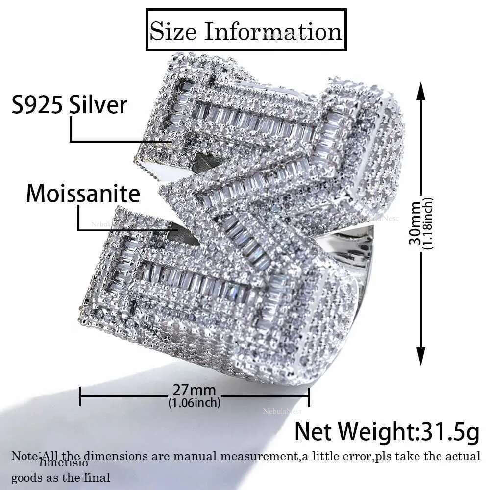 Top Quality VVS Letter M Ring Full Dia Pave Hip Hop Sterg Sier Vvs Moissanite Rings for Him/Her