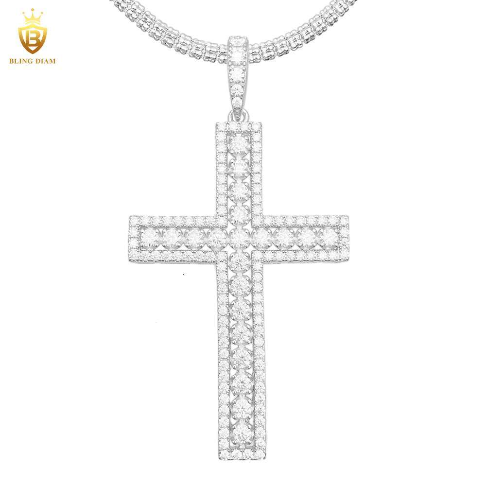 GRA Certificate Hip Hop Jewelry 925 Sterling Silver Iced Out Moissanite Cross Pendant Pass Diamond Tester