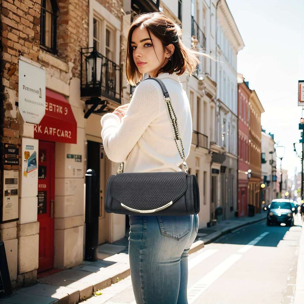 Women Genuine Leather Crossbody Bag With Hardware Elegant Chain Strap Zipper Closure, Golden-Tone Hardware, Structured Round Top & Smooth Edges Luxury