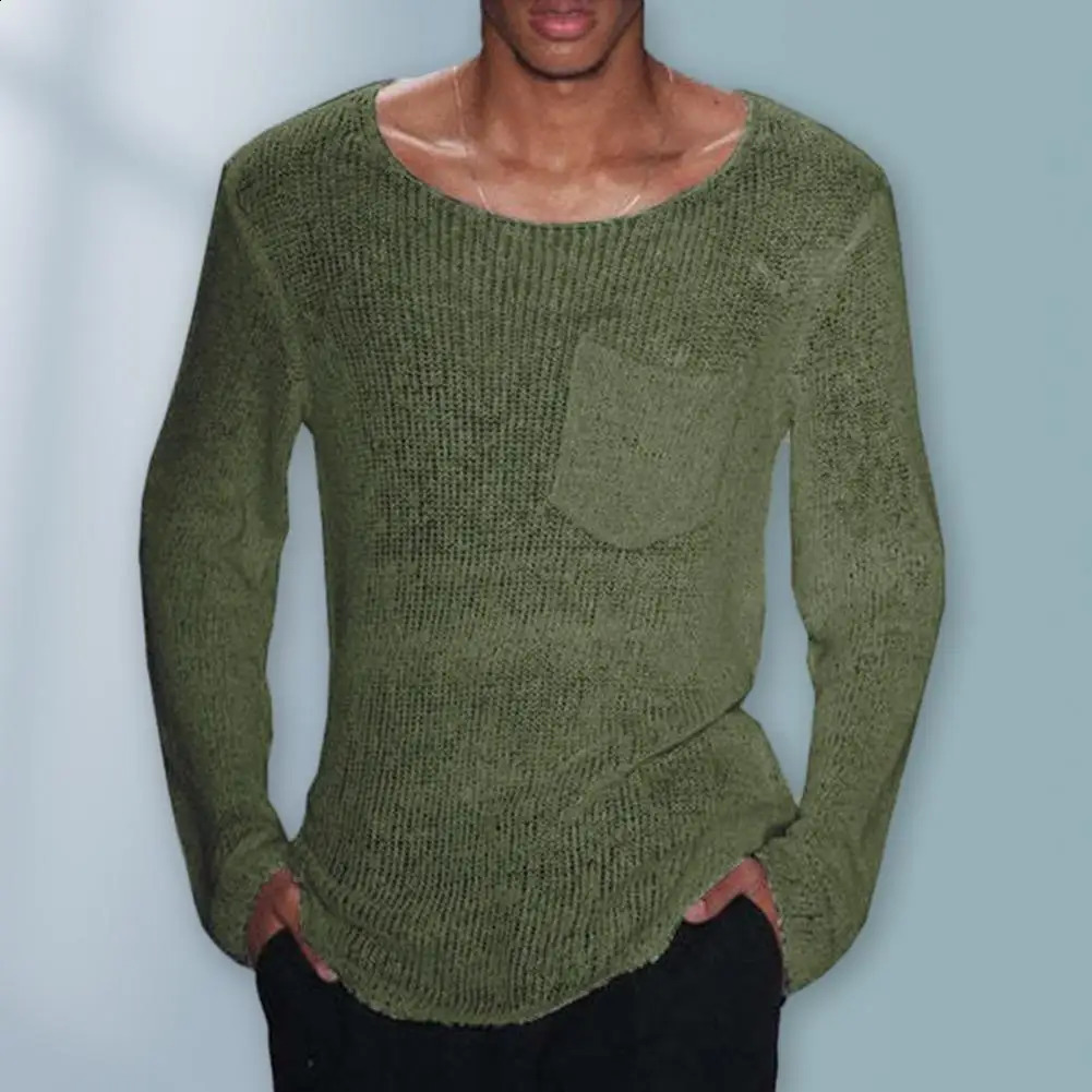 Men Sweater Solid Color Sweater Stylish Mens Hollow Out Knitwear Casual Pullover Sweaters with Thin Loose Fit Solid Color for A 250407