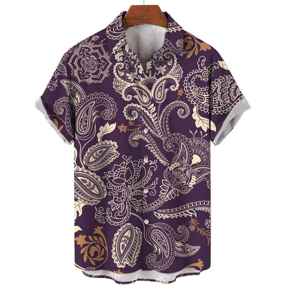 Retro mens shirt 3D printed with ethnic graphics fashionable buttons short sleeved collars streetwear Hawaiian summer mens shirt X250410
