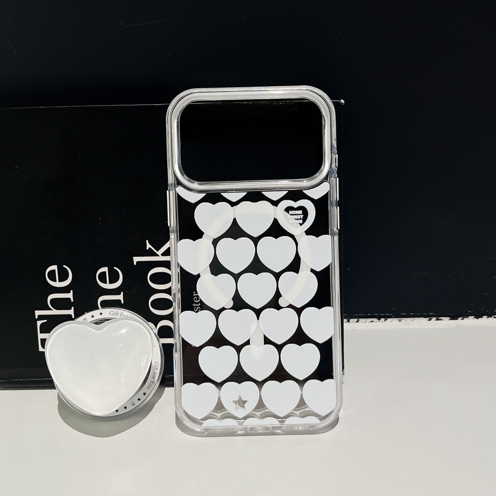 Full Screen White Heart Magnetic Phone Case Compatible with iPhone 17/16 Pro Max Transparent Cartoon iPhone 15/14 Pro