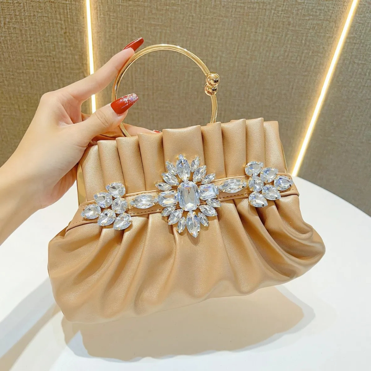 Rhinestone Evening Bag Womens Gold Purple Blue Fashion Silk Clutch Elegant Stone Tote Ladies Chain Shoulder Handbag Purse R251110