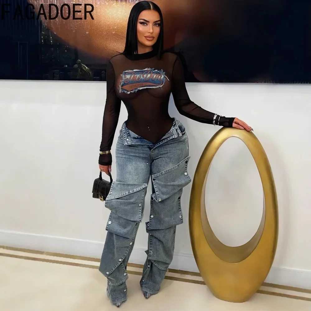 FAGADOER Y2K Retro Straight Denim Pants Women Buttons Irregular Patchwork Jeans Trendy Female Streetwear Bottoms 2025 Spring New C251110