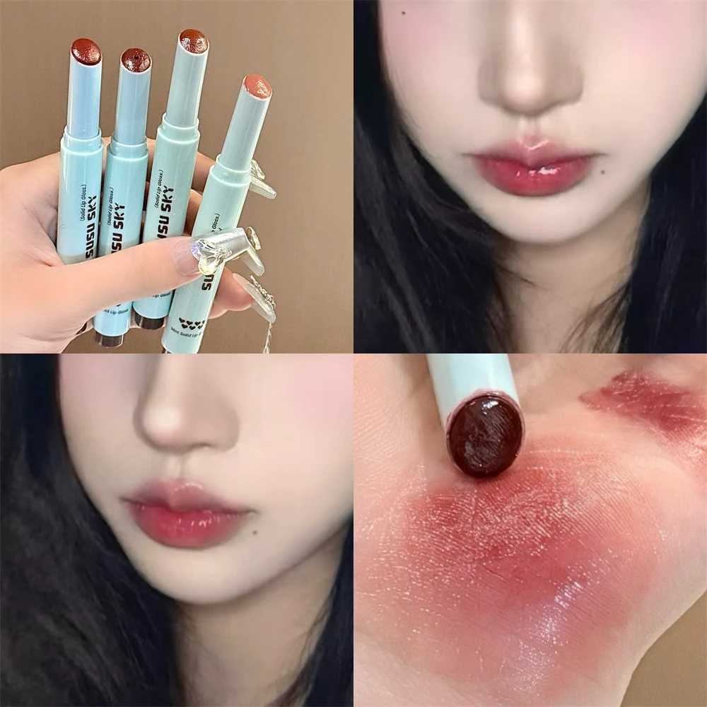 4 Colors Solid Lip Gloss Stick Mint Non-Sticky Glass Shine Lip Balm Hydrating Water Light Lipstick Tint Natural Look MakeupT251110
