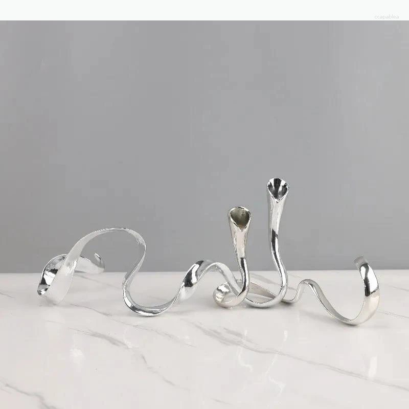 Candle Holders Metal Candlestick Geometric Streamer Wavy Ribbon Candelabrum Table Ornament Centerpieces XJ260305